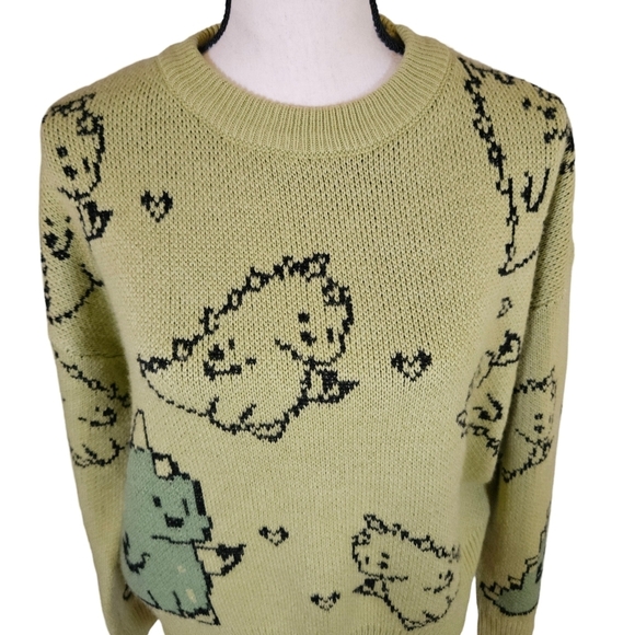 Adorable Dino Knit Sweater Light Green, Medium - Picture 2 of 12
